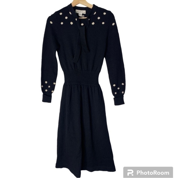VINTAGE SAKS FIFTH AVENUE LAMBS WOOL POLKA DOT DRESS 70’s-80’s - Picture 1 of 7
